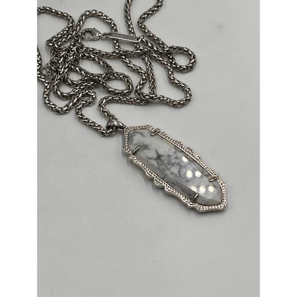 Kendra Scott Signed Frances White Howlite Silver Tone Long Necklace - Picture 7 of 7